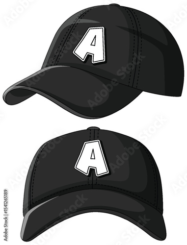 Black Baseball Caps with Bold Letter A