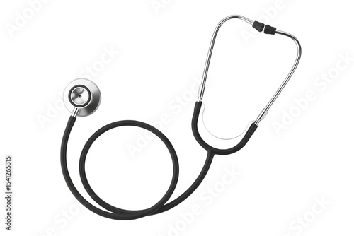 Black and silver stethoscope isolated on transparent background