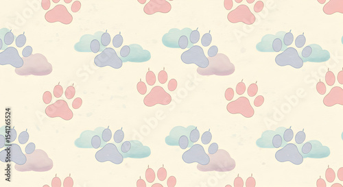 Wallpaper Mural Whimsical pastel paw prints and clouds pattern for various design purposes Torontodigital.ca
