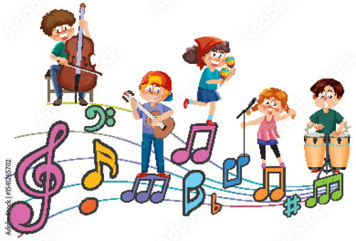 Children's Musical Ensemble with Notes