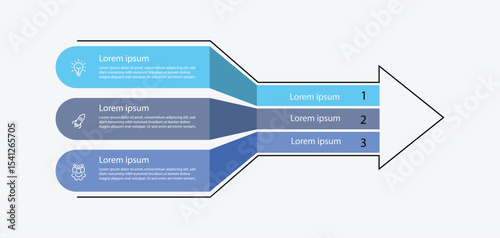 Business infographic template vector element. 3 step with line arrow and icons. Business starting concept. Schedule presentation for target symbol.