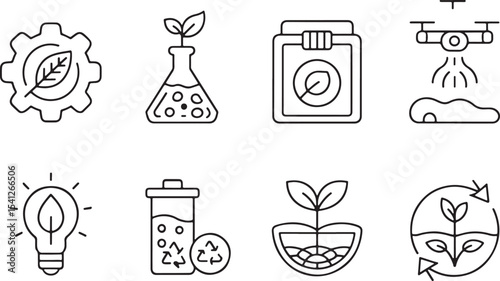 Depiction of pollution and environmental damage line icons for sustainability awareness and eco-concerns
