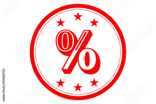 % - Percent sign in a Red Rubber Stamp on white background
