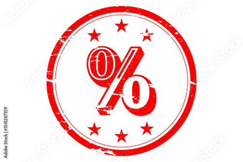 % - Percent sign in a Red Rubber Stamp on white background
