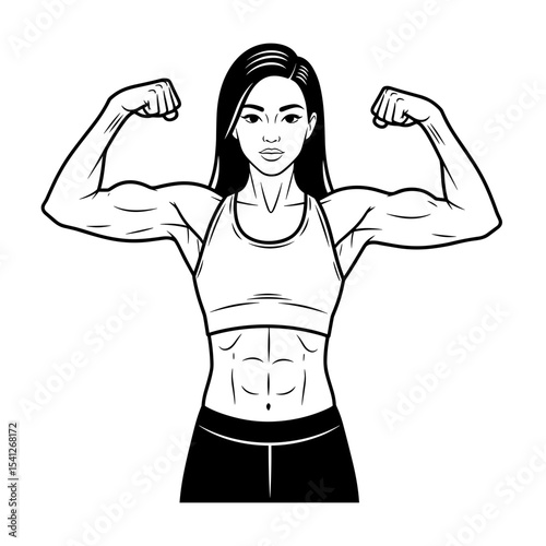 fit woman flexing her biceps, confident mood, strength and fitness