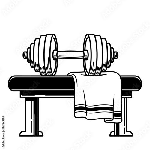 dumbbells on a bench with a towel, fitness equipment, strength training, copy space