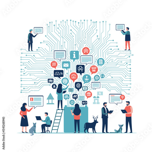 Conceptual vector illustrations of large-scale language models (LLM).
