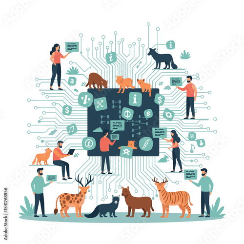 Conceptual vector illustrations of large-scale language models (LLM).