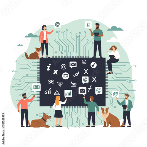 Conceptual vector illustrations of large-scale language models (LLM).