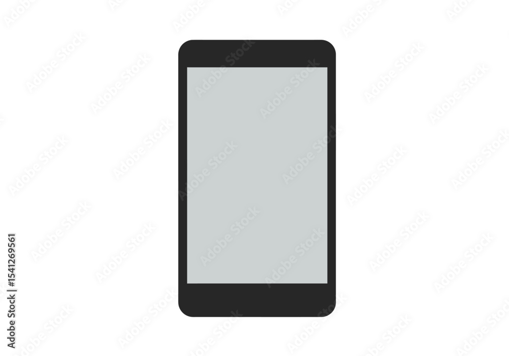 A black smartphone with a gray screen set against a white background A black smartphone with a gray screen set against a white background