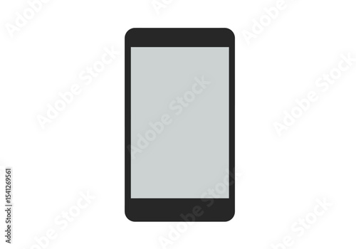 A black smartphone with a gray screen set against a white background