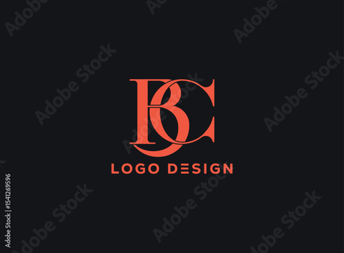 Elegant BC monogram logo with interlocking serif typography in bold orange on black background, perfect for luxury branding, fashion identity, or creative business logos