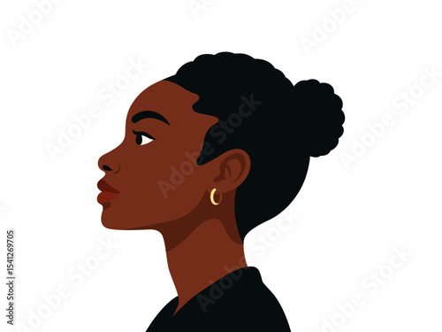 side view portrait joyful african woman glowing dark skin captured close-up background illustration clipart