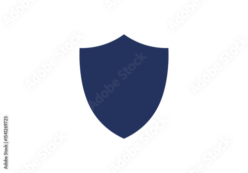 A dark blue shield with a pointed bottom on a white background
