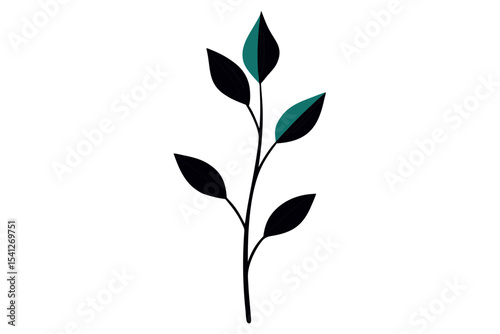 Minimalist Green and Black Leaf Illustration for Home Decor