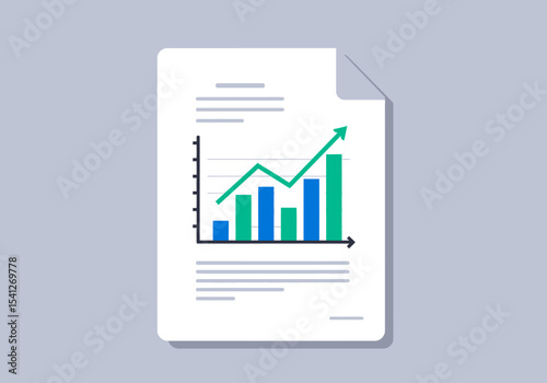 A document shows a bar graph with an ascending green line suggesting growth and positive trends