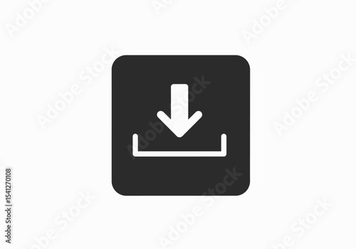 A roundedsquare box contains a white download icon with an arrow pointing down to a short line