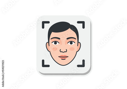 A simple cartoon icon of a face inside a square with angled brackets on each corner