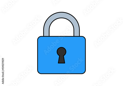 A simple illustration of a blue padlock with a gray shackle and black keyhole centered on a white background