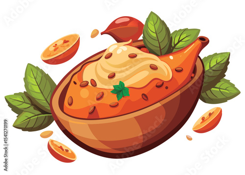Gourmet autumn bowl with creamy topping.