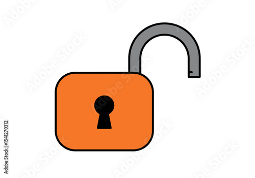 An open orange padlock with a black keyhole stands against a white background featuring a gray curved shackle