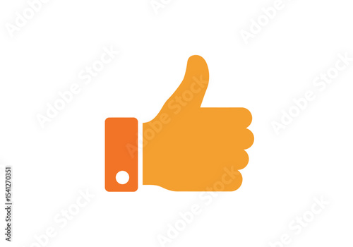 An orange thumbsup graphic with a square cuff showing a button