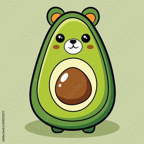 Cute Bear Avocado Cartoon Vector Illustration