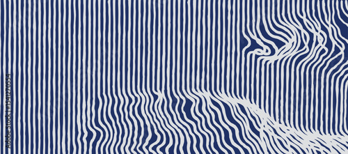 Hand drawn brush lines abstract loosely thread woven fabric pattern, Japanese style creative stripes background in white and blue, simple graphic for textile, carpet, decoration