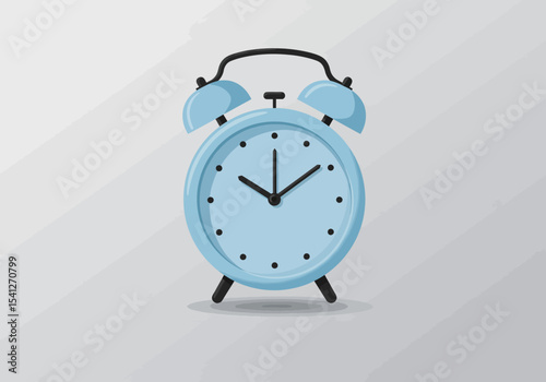Light blue alarm clock with black hands pointing to 1010 against a grey textured background