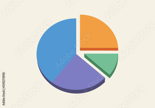 Pie chart with blue orange purple and green segments in a 3D illustration style