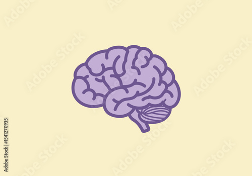 Purple cartoon brain illustration on light yellow background