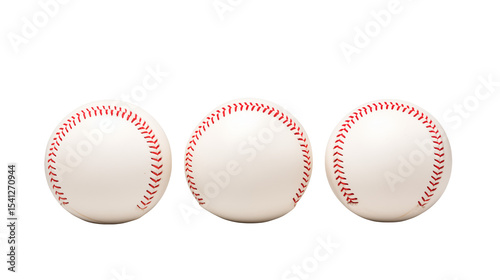 Three pristine baseballs arranged in a row against a  transparent   backdrop
