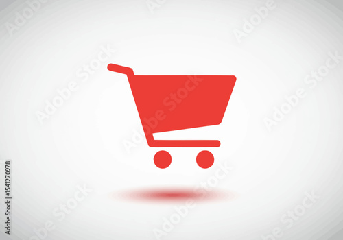 Red shopping cart icon on a light grey background with a shadow beneath it