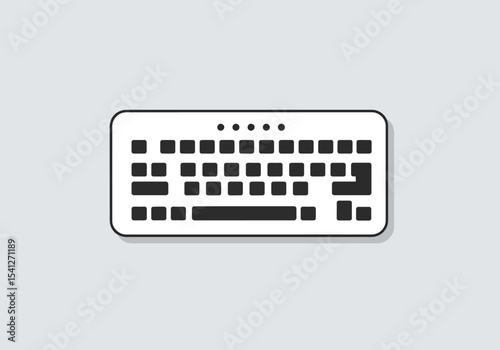 White keyboard illustration with black keys including circular indicator lights at the top