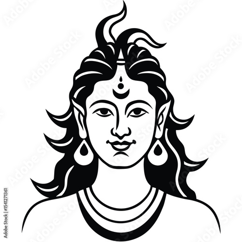 Stylish illustration of a woman with long black hair and striking eyes, showcasing her beauty and glamour in a fashionable silhouette