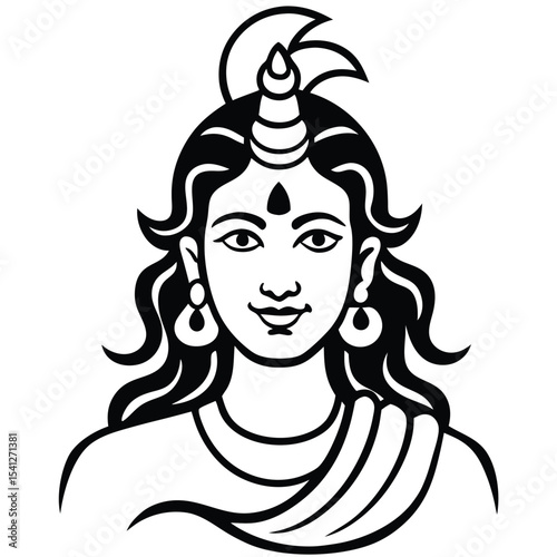 Smiling woman with long flowing hair, a captivating tattoo, and stylish design, her face a beautiful vector illustration