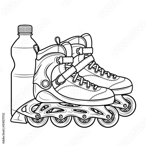 rollerblades and water bottle, outdoor skating equipment, active lifestyle, copy space
