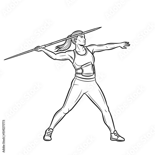 female athlete throwing a javelin, focused mood, track and field sport, copy space