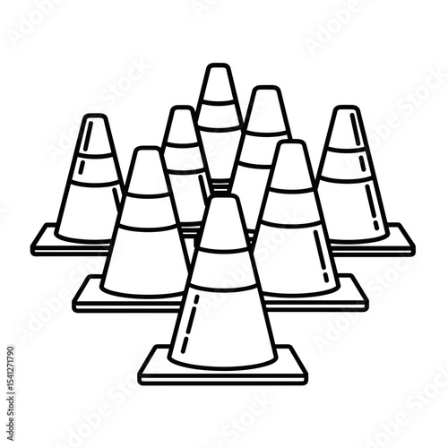 traffic cones stacked together, safety equipment, outdoor training tools, copy space