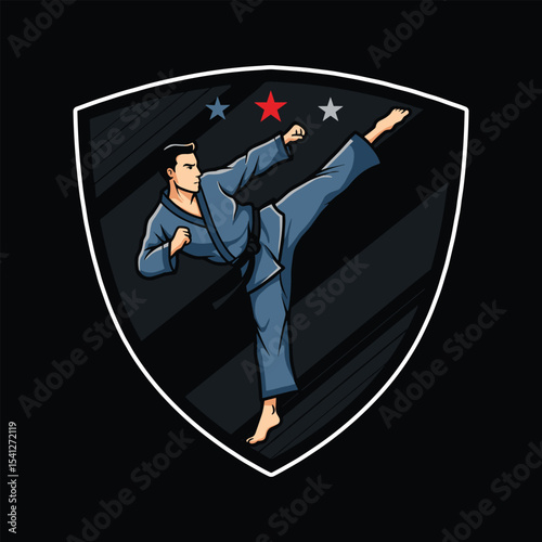 Taekwondo Logo Vector with Kicking Pose