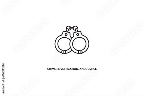 Minimalist vector concept of crime and justice with handcuffs and forensic symbols for legal, policing, or investigative themes