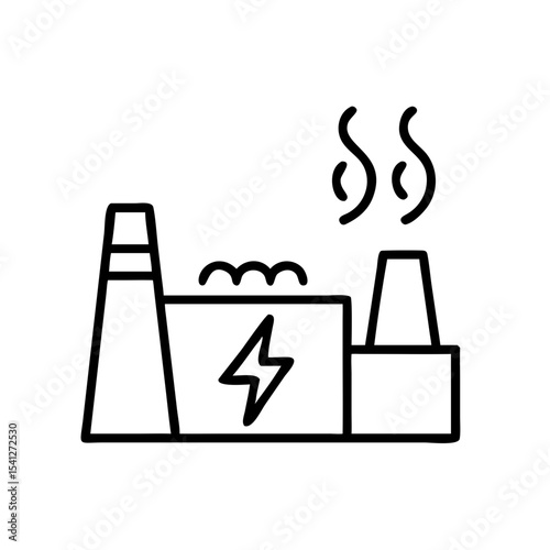 Power plant icon illustrated in minimalist style, black outline, transparent background
