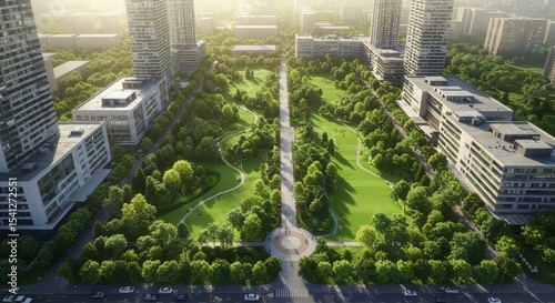 City Park View with Modern Buildings