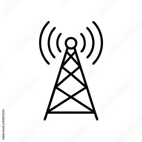 signal tower icon illustrating communication and connectivity, black outline, transparent background