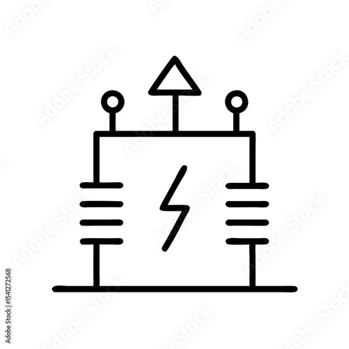 Substation icon in minimalistic style, black outline, transparent background  