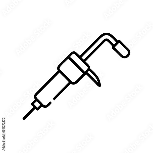 Soldering iron icon in minimalist style, black outline, transparent background  