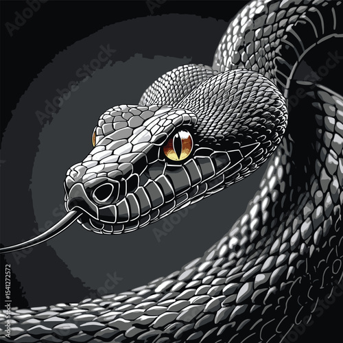 Detailed and realistic vector image of a venomous snake