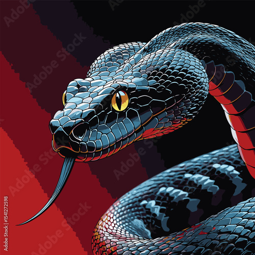 Detailed and realistic vector image of a venomous snake
