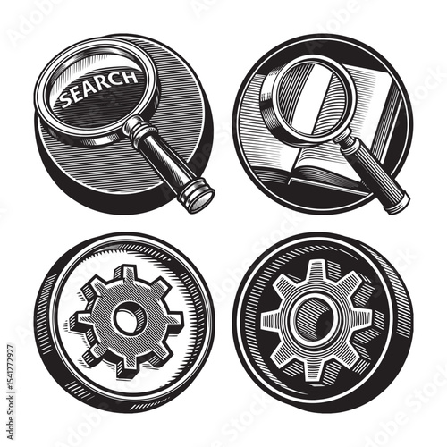 silhouette of icon settings and search  bundle
