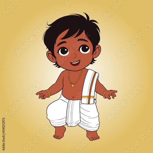 Adorable Baby Krishna Cartoon - Makhan Chor Vector Illustration